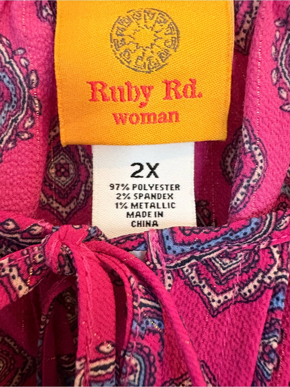 Ruby Rd. Magenta Printed Peasant Tunic with Tassel Tie - Picture 2 of 11